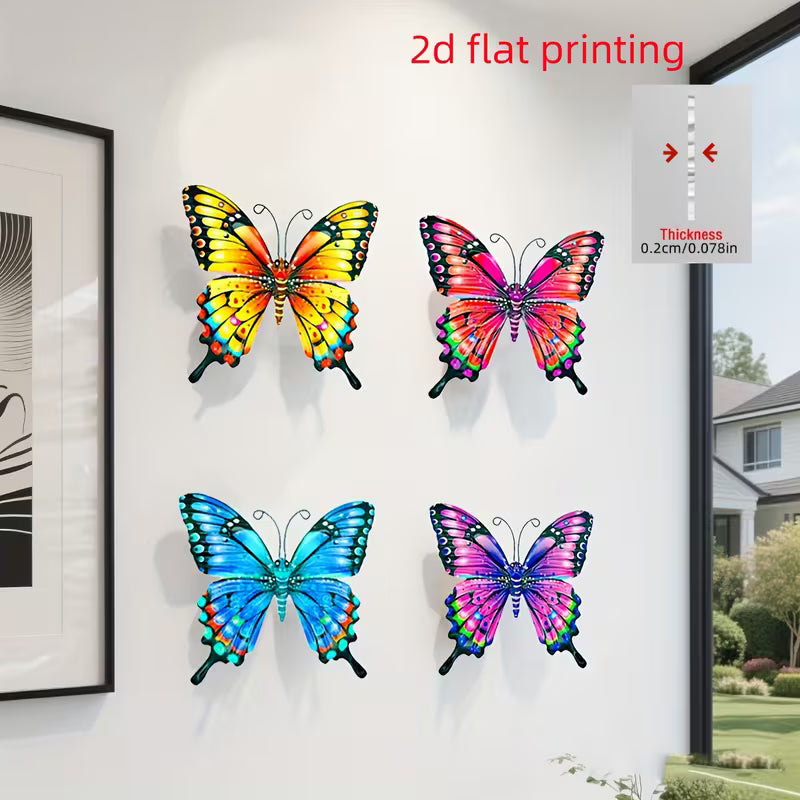 2d flat printing. 4pcs Colorful Butterfly Wall Art
