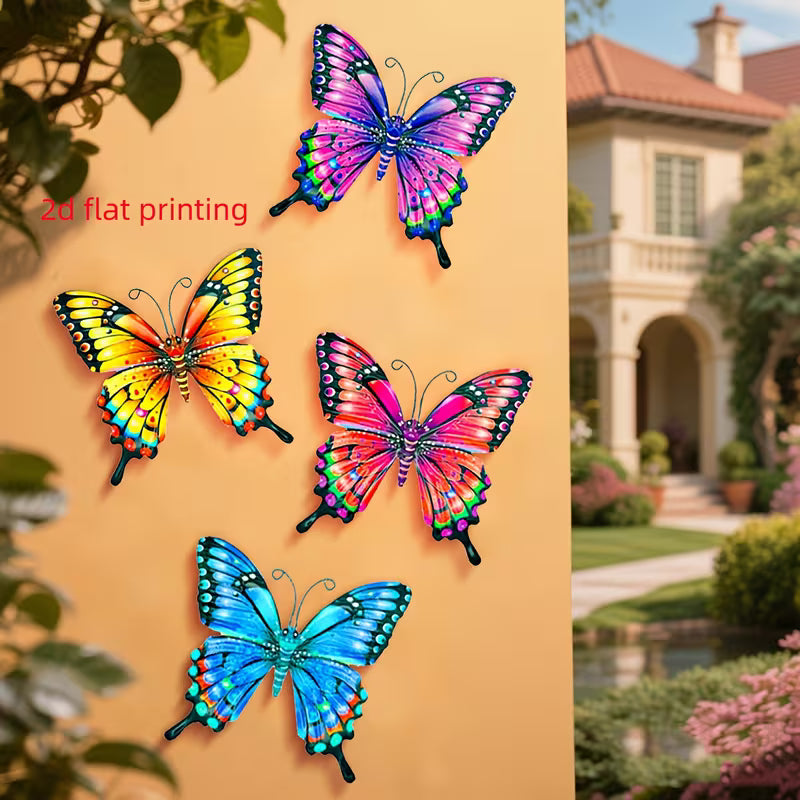 2d flat printing. 4pcs Colorful Butterfly Wall Art