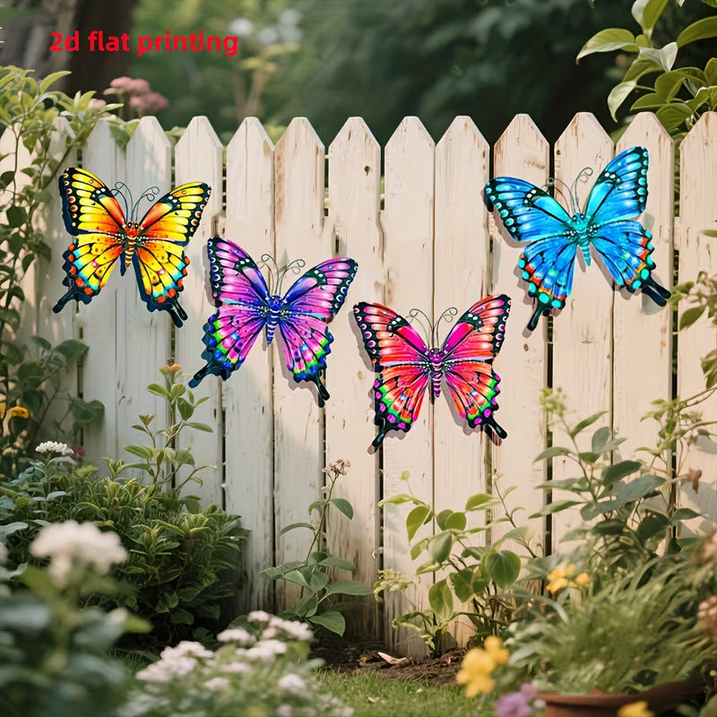 2d flat printing. 4pcs Colorful Butterfly Wall Art